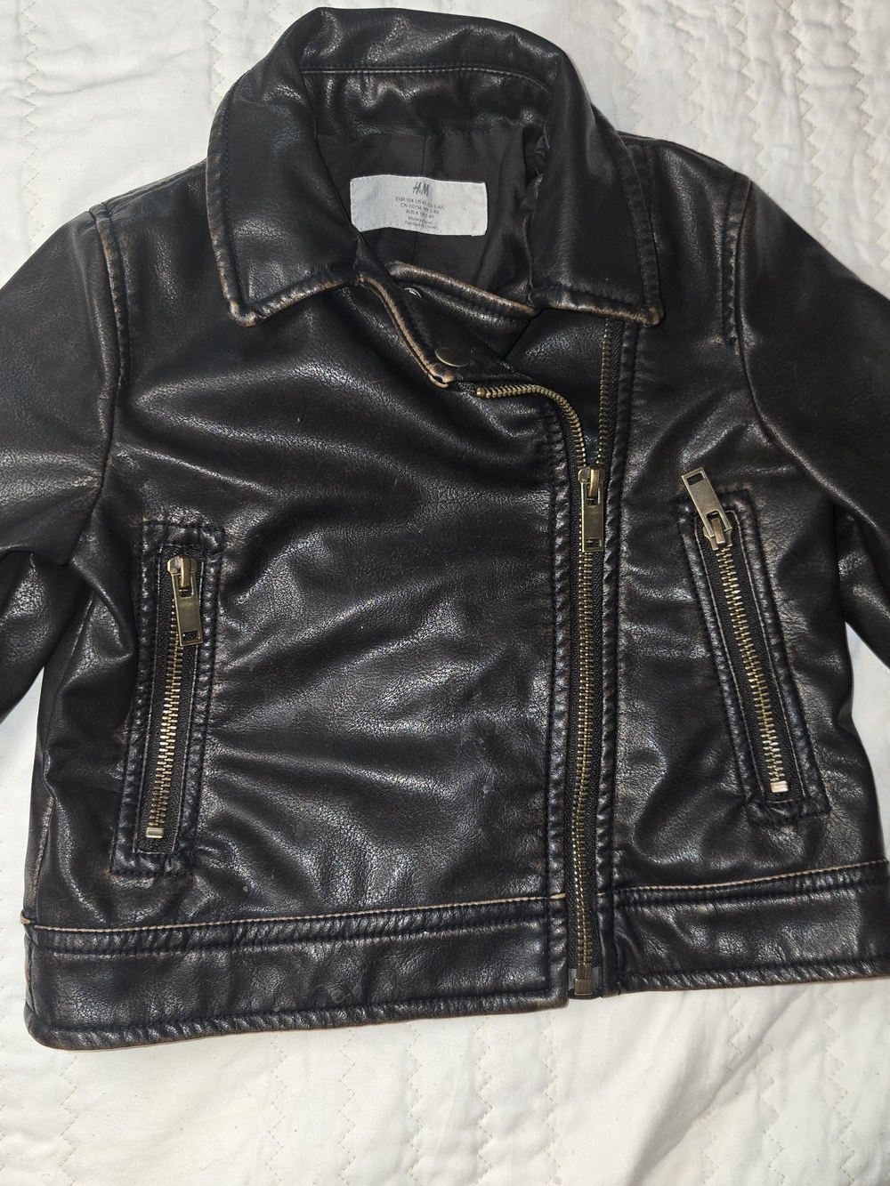 H&M Kids Brown Faux Leather Jacket with Gold Zippers